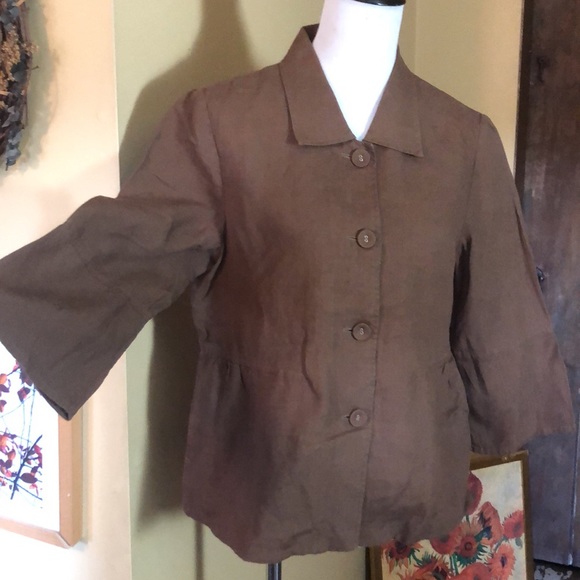 J JILL size Medium 100% Linen Jacket Empire BellSleeve LagenLook Fabric Buttons - Picture 2 of 16